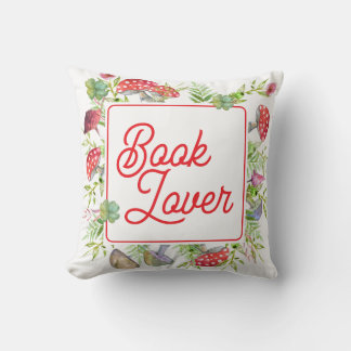 Oreiller jeté amateur de livres fantaisiste champi