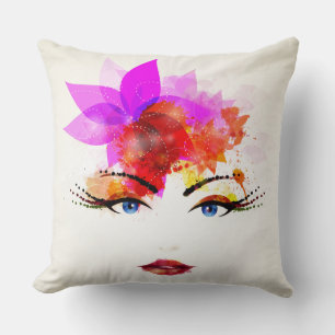 Oreiller jeté au visage de fille florale brillant