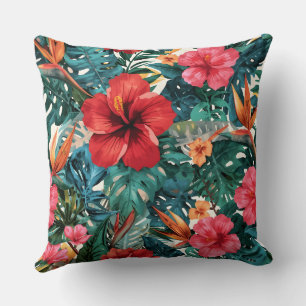 Oreiller jeté aux feuilles de Hibiscus tropical et