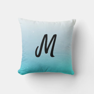 Oreiller jeté avec dégradé de bleu aqua joli initi
