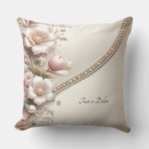 Oreiller jeté avec embellissements floraux et perl