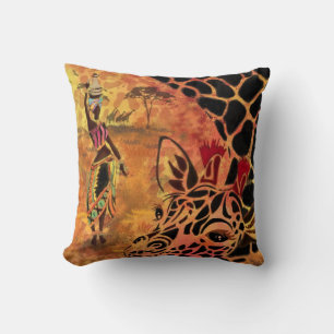 Oreiller jeté avec femme africaine et girafe