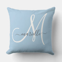 Oreiller jeté bleu à monogramme élégant