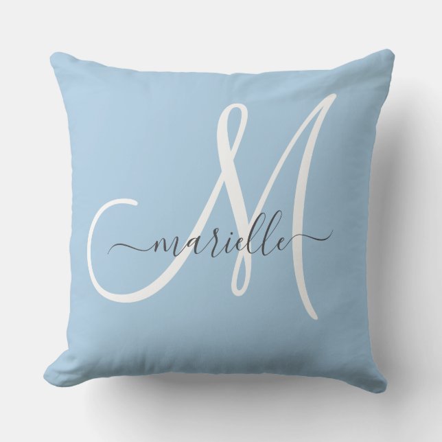 Oreiller jeté bleu à monogramme élégant (Recto)