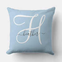 Oreiller jeté bleu à monogramme élégant
