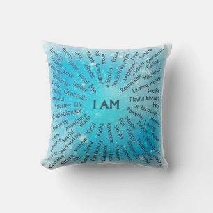 Oreiller jeté bleu affirmations positives Je Suis