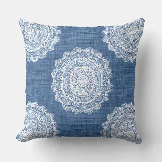 Oreiller jeté bleu boho (Recto)