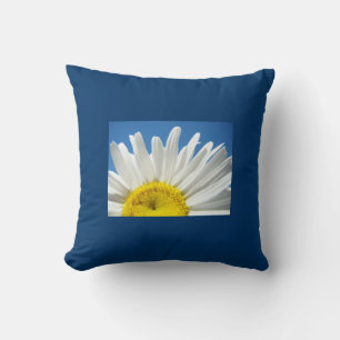 Oreiller jeté bleu Fleur de marguerite blanche Cie