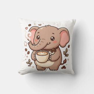 Oreiller jeté Café Éléphant Mignon