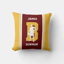Oreiller jeté de basketball rayé bordeaux et or