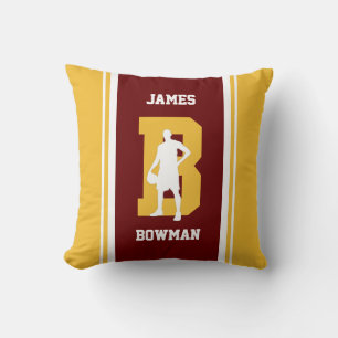 Oreiller jeté de basketball rayé bordeaux et or