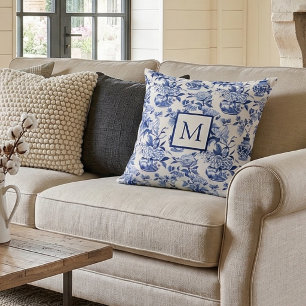 Oreiller jeté de pays français à monogramme bleu