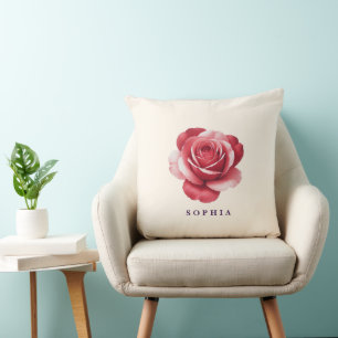 Oreiller jeté de rose rouge personnalisé Élégant
