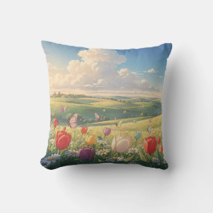 Oreiller jeté de tulipes de prairie printanière