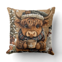 Oreiller jeté de vache des Highlands de Noël migno