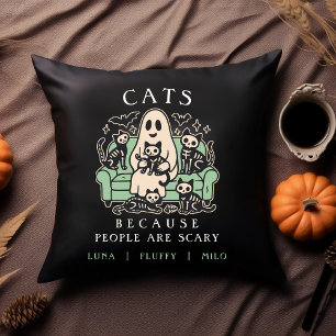Oreiller jeté drôle de chat et de fantôme d'Hallow