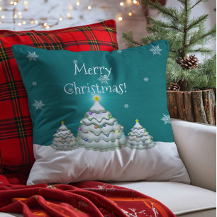 Oreiller jeté en forme de sapin de Noël enneigé sa
