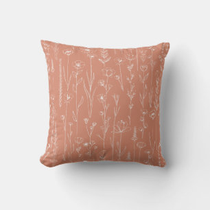 Oreiller jeté en ligne d'art floral de fleur sauva