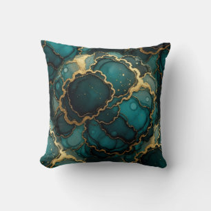 Oreiller jeté en marbre à encre alcoolique Turquoi