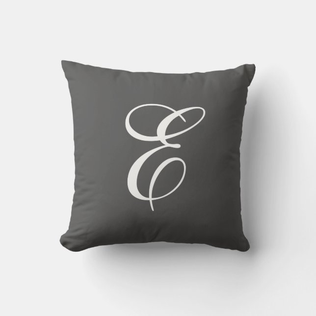 Oreiller jeté en monogramme gris charbon et blanc (Recto)