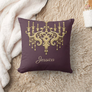 Oreiller jeté en or tendance avec monogramme lustr
