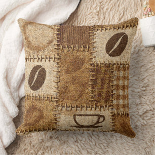 Oreiller jeté en patchwork de café rustique