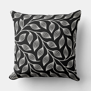 Oreiller jeté Feuilles Noir et Blanc