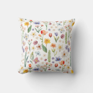 Oreiller jeté fleur sauvage aquarelle coloré 