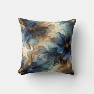 Oreiller jeté floral à encre alcoolique bleu royal