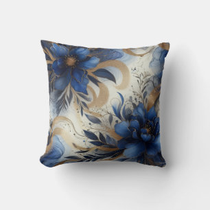 Oreiller jeté floral à encre alcoolique bleu royal