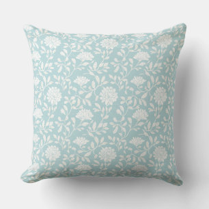 Oreiller jeté floral de campagne bleu aqua