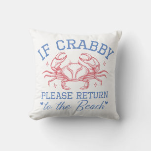 Oreiller jeté Humour de plage côtière Crabby d'été