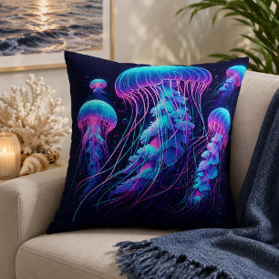 Oreiller jeté inspiré des méduses : Océan lumineux