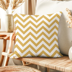 Oreiller jeté moderne à chevron or et blanc