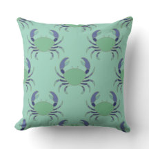 Oreiller jeté motif crabe vert menthe côtier