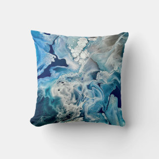 Oreiller jeté original avec œuvre d'art bleue et v