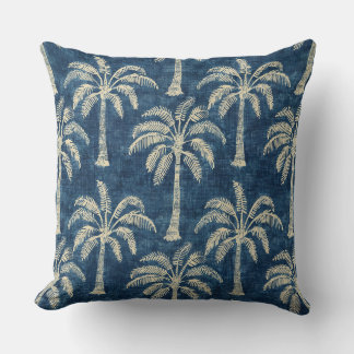 Oreiller jeté Palmiers Bleu Indigo & Crème