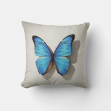 Oreiller jeté papillon bleu décoration inspirée de