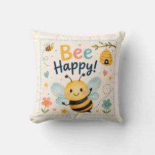 Oreiller jeté pour enfants mignons Bee Happy
