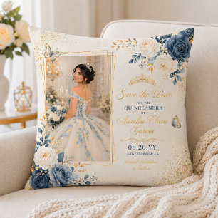 Oreiller jeté Quinceañera bleu ivoire