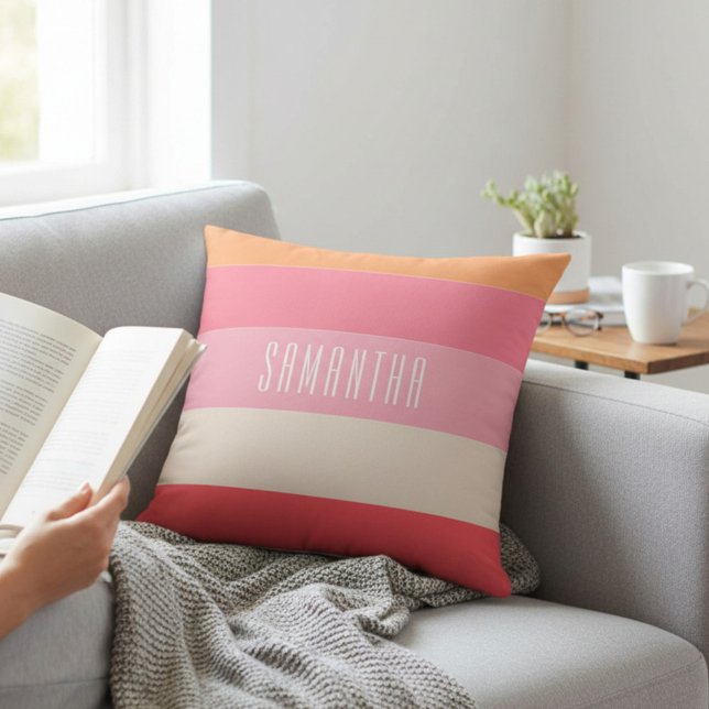 Oreiller jeté rayé monogramme bloc couleur rose (Créateur téléchargé)