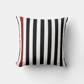 Oreiller jeté rayé noir, blanc et rouge moderne –