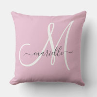 Oreiller jeté rose élégant monogramme