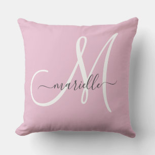 Oreiller jeté rose élégant monogramme