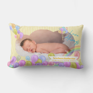 Oreiller jeté rose photo bébé nuage ballon arc-en-