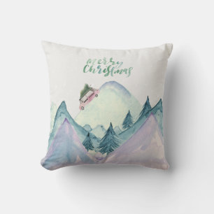 Oreiller jeté Scène de montagne de Noël peint