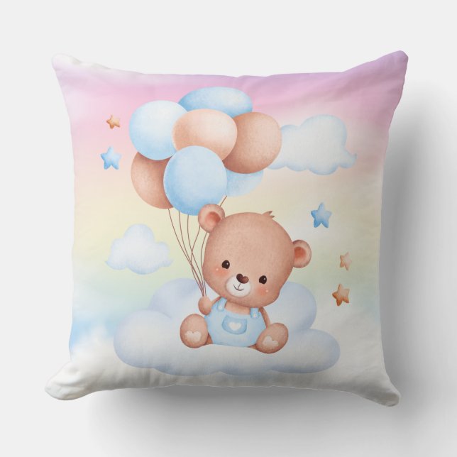 Oreiller jeté Teddy Bear avec ballons Ciel arc-en- (Recto)