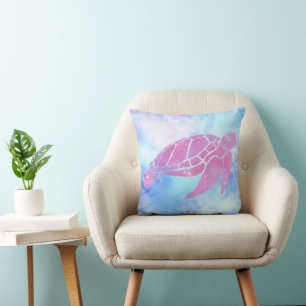 Oreiller jeté Tortue de mer à l'aquarelle rose jol