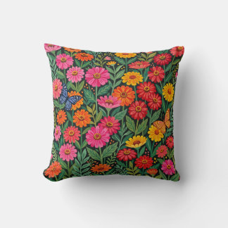Oreiller jeté Zinnias papillons abstrait