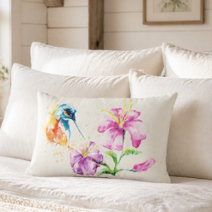 Oreiller lombaire colibri et floral lumineux